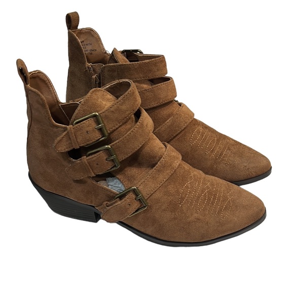 Booties - Women's Triple Buckle Western -Cognac Tan Kelsey Universal Thread EUC - Picture 2 of 9
